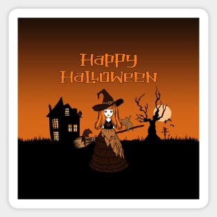 Happy Halloween! Orange Wiccan Pagan Cheeky Witch® Sticker